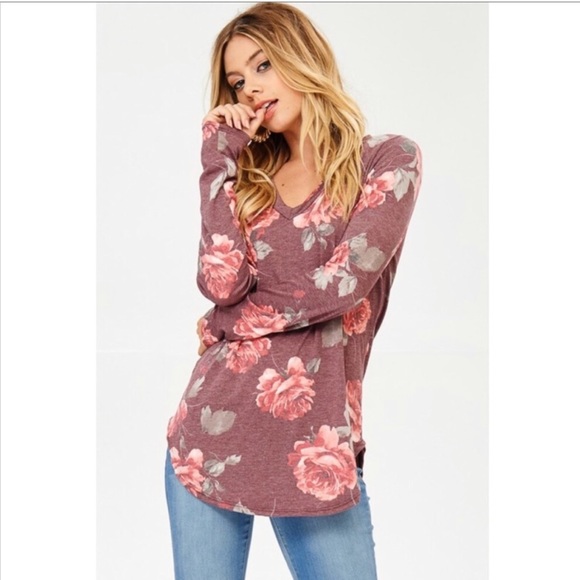 Floral V-Neck Long Sleeve Top - Picture 2 of 2